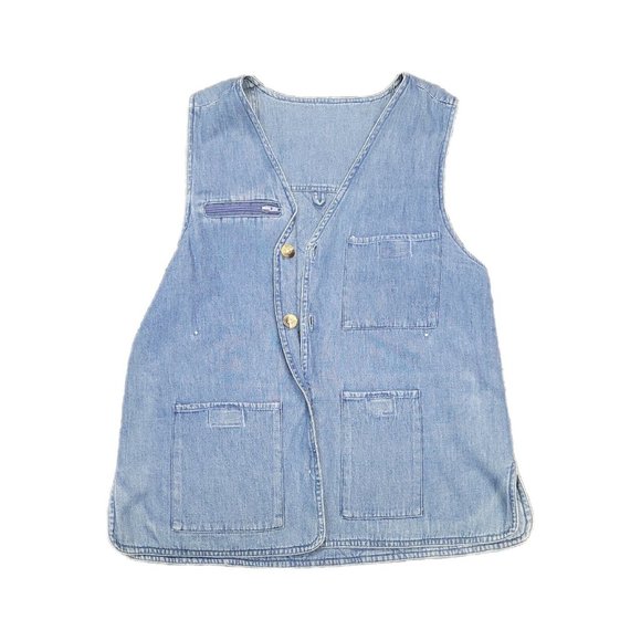 Orvis Vintage Size S Denim Vest Blue Jean Med. Wash Vest Buttons Inside Pockets - Picture 3 of 8